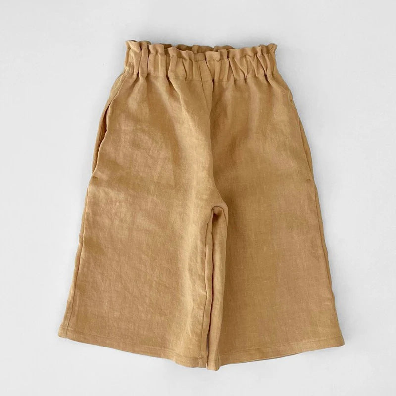 Linen Cotton Wide-leg Elastic Waist Casual Pants