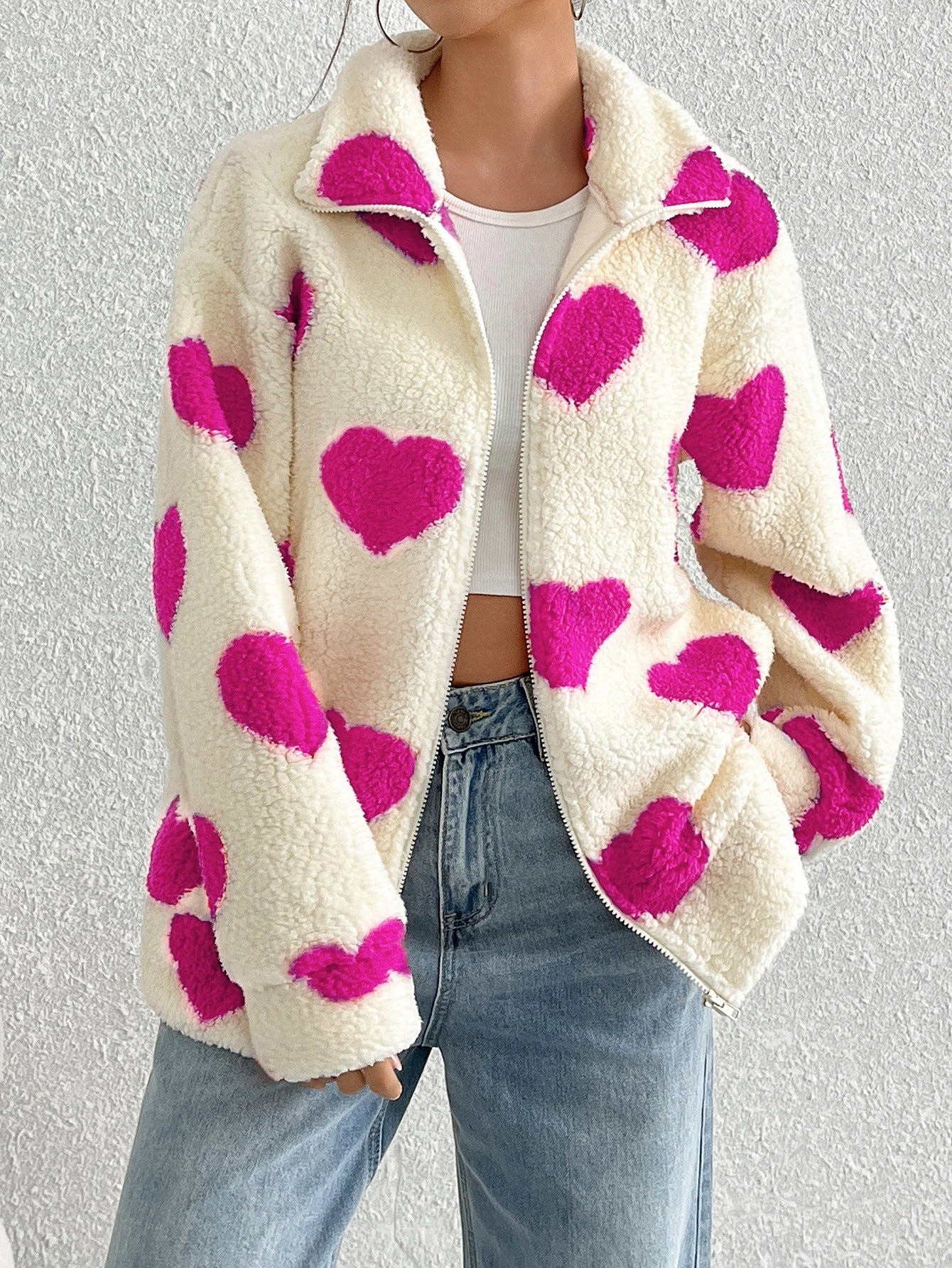 Women's Plush Loving Heart Printed Coat