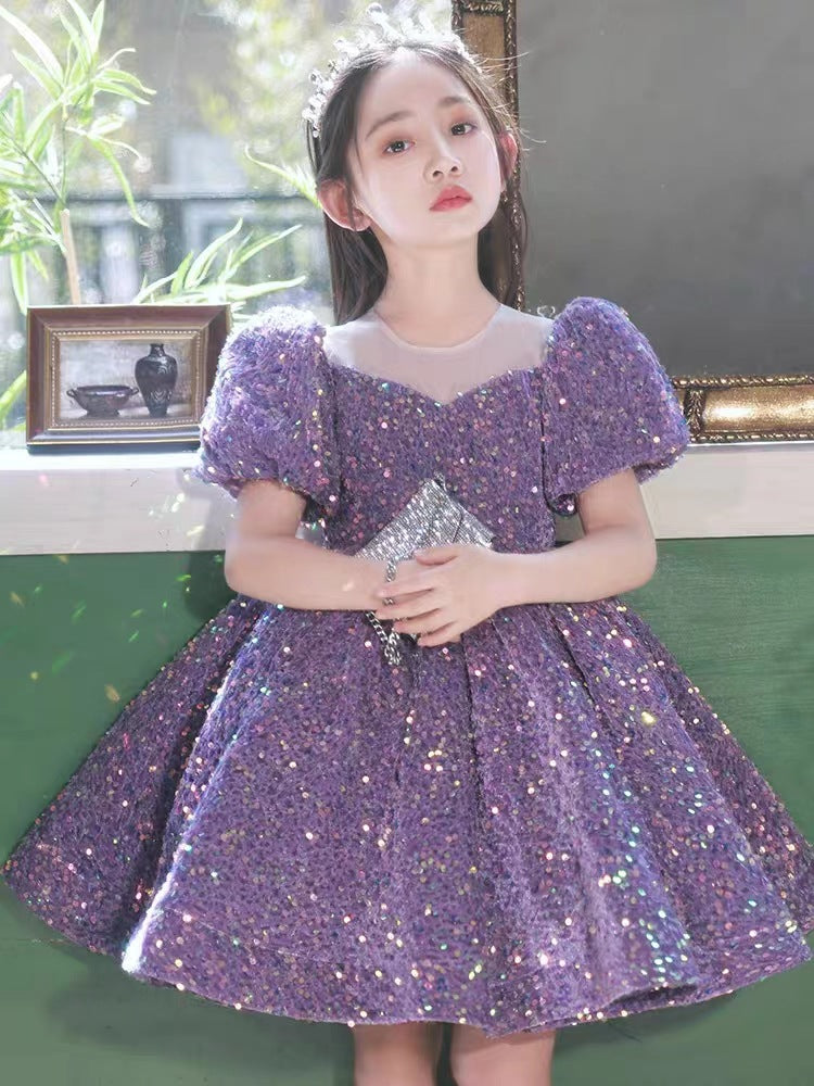 Bubble Sleeve Princess Dress Sequined Western Style Baby Girl Birthday Party Girl Costume