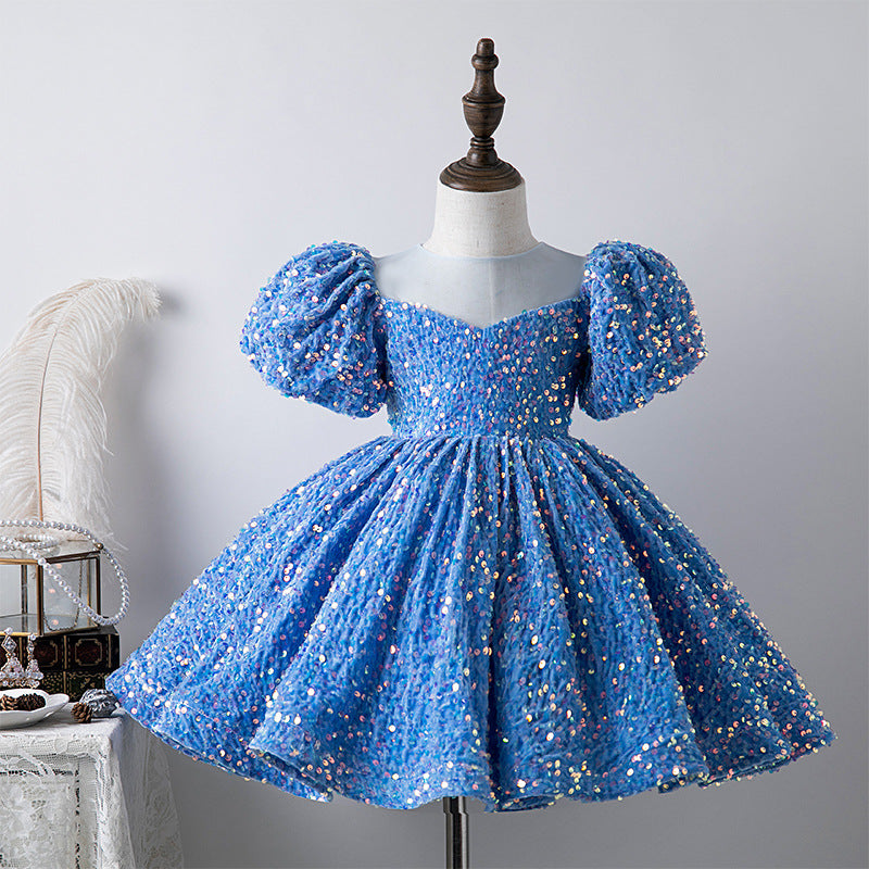 Bubble Sleeve Princess Dress Sequined Western Style Baby Girl Birthday Party Girl Costume