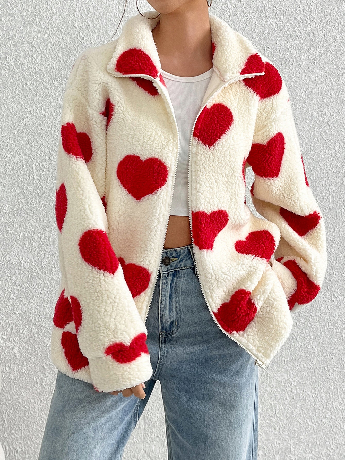 Women's Plush Loving Heart Printed Coat