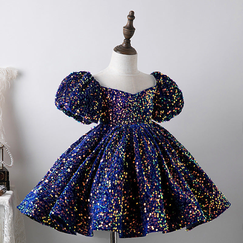 Bubble Sleeve Princess Dress Sequined Western Style Baby Girl Birthday Party Girl Costume